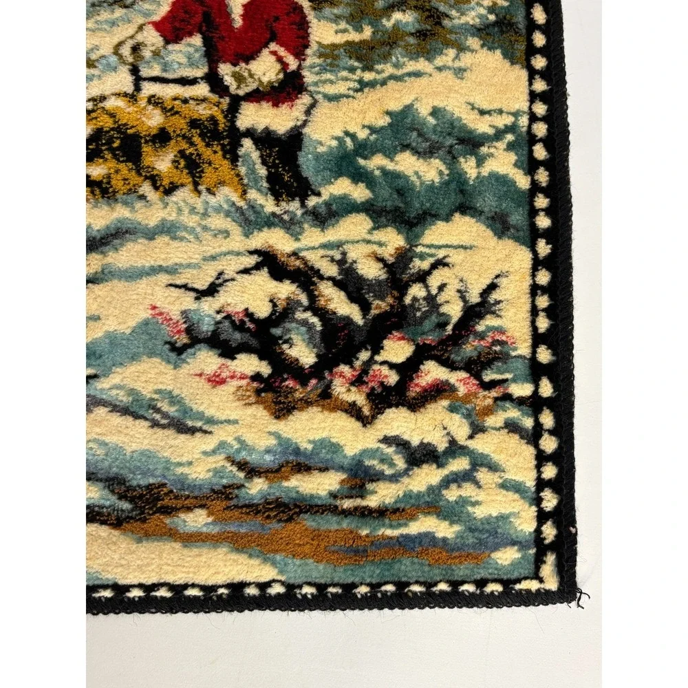 Vintage Rug Italian Woven Plush Velvet Alaskan Husky Tapestry Dogsled Clean